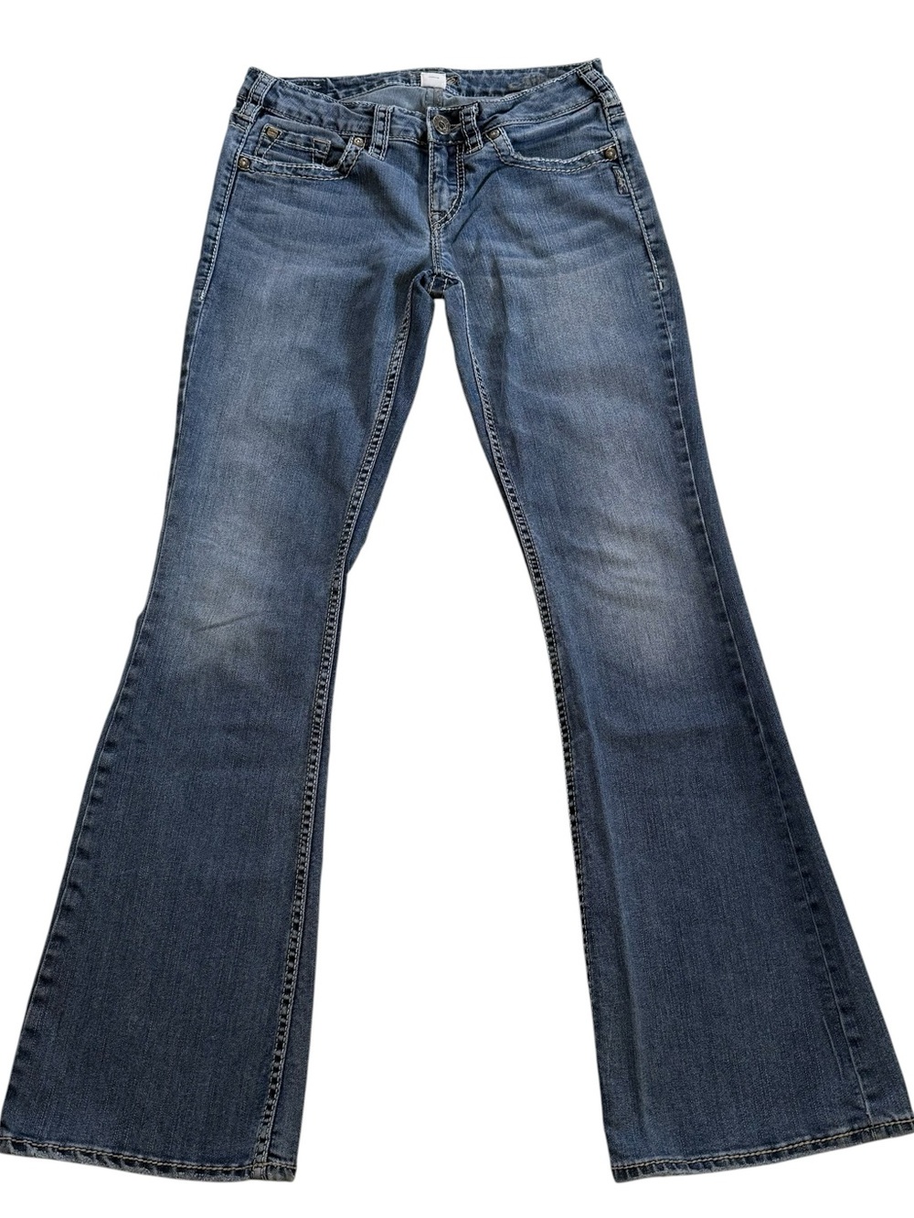 Vintage Y2K Silver Jeans Aiko Women's Size 28x33 Blue Flare Low Rise Denim